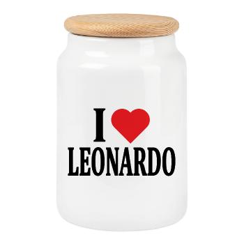 T-Shirt Name I love Leonardo T-Shirt Geschenkidee - Keksdose mit Holzdeckel - Weiß - Vorne