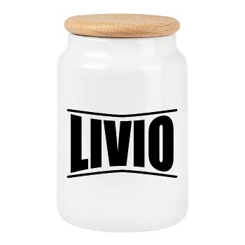 t-shirt name Livio t-shirt gift idea - Cookie Jar with Wooden Lid - white - Front