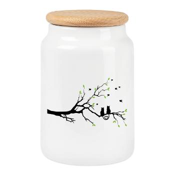 Nocturnal green-leaved twig - Cookie Jar with Wooden Lid - white - Front