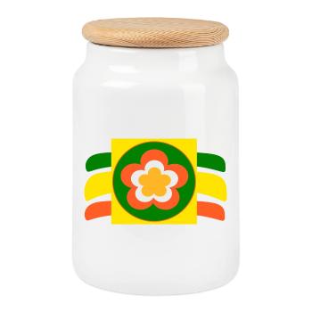 70s Flower Blossom - Cookie Jar with Wooden Lid - white - Front