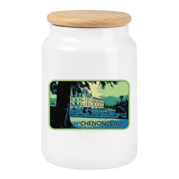 View of Château de Chenonceau: Loire Valley - Cookie Jar with Wooden Lid - white - Front