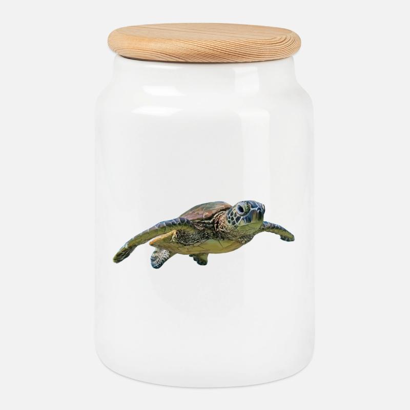 Schildkröte - Keksdose mit Holzdeckel - Weiß