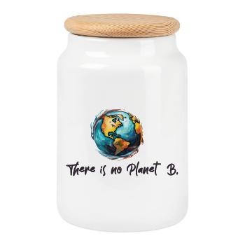 Climate protection No Planet B - Cookie Jar with Wooden Lid - white - Front