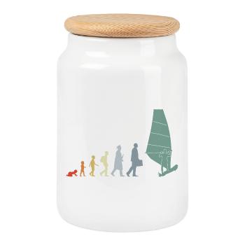 Vintage Windsurfer Evolution - Cookie Jar with Wooden Lid - white - Front