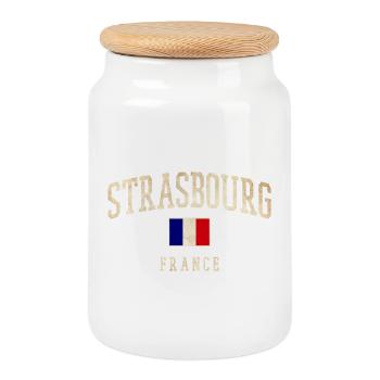 Strasbourg - France flag - Cookie Jar with Wooden Lid - white - Front