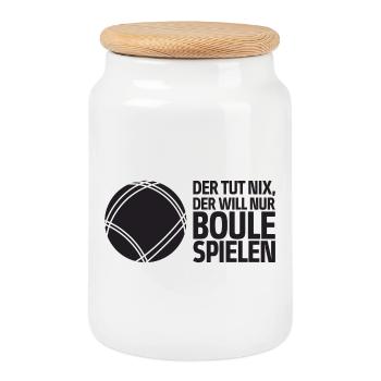 Der tut nix der will nur Boule spielen Petanque - Keksdose mit Holzdeckel - Weiß - Vorne