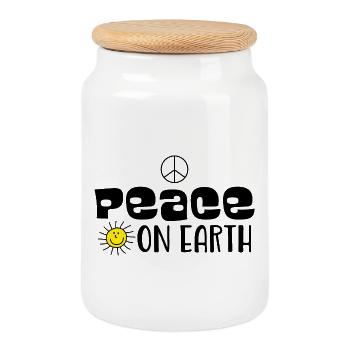 Peace on earth - Cookie Jar with Wooden Lid - white - Front