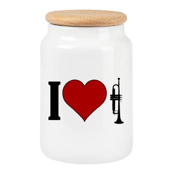 I ♥️ TRUMPET | Ich liebe Trompete - Keksdose mit Holzdeckel - Weiß - Vorne