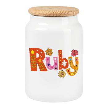 Nom de rubis personnalisé - Boîte à biscuits avec couvercle en bois - blanc - Devant