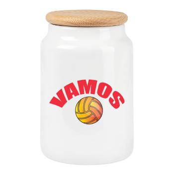 Vamos - Boîte à biscuits avec couvercle en bois - blanc - Devant