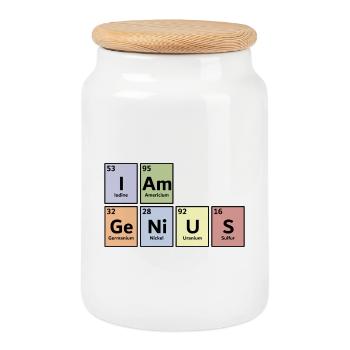 I am genius - Cookie Jar with Wooden Lid - white - Front