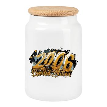 Limited Edition Year of Birth 2006 Birthday - Cookie Jar with Wooden Lid - white - Front