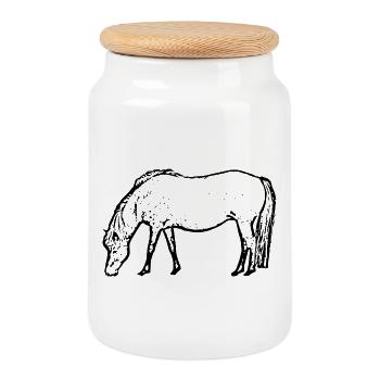 Cheval noir - Boîte à biscuits avec couvercle en bois - blanc - Devant