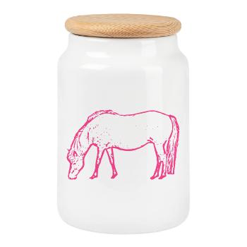 Cheval rose rose - Boîte à biscuits avec couvercle en bois - blanc - Devant