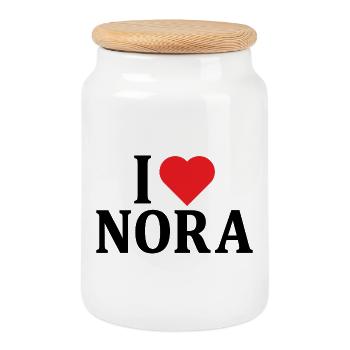 T-Shirt I love Nora T-Shirt Geschenkidee - Keksdose mit Holzdeckel - Weiß - Vorne