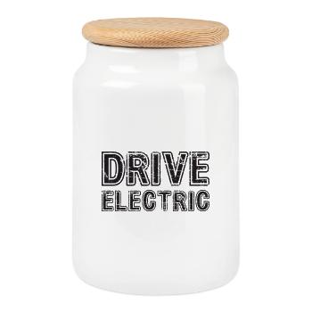 Drive Electric Supercharge - Elektro Auto Fans - Keksdose mit Holzdeckel - Weiß - Vorne