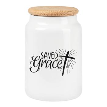 Sauvé par Grace Lettering - Boîte à biscuits avec couvercle en bois - blanc - Devant