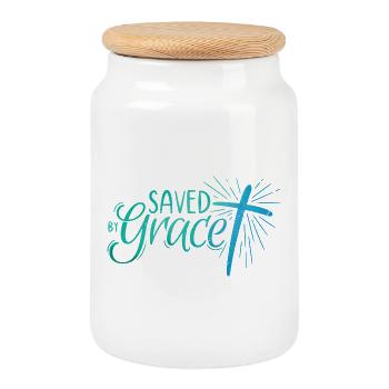 Saved by Grace Lettering - Keksdose mit Holzdeckel - Weiß - Vorne