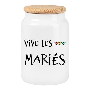 JUST MARRIED. EVJF. SAINT VALENTIN. COUPLE - Boîte à biscuits avec couvercle en bois - blanc - Devant