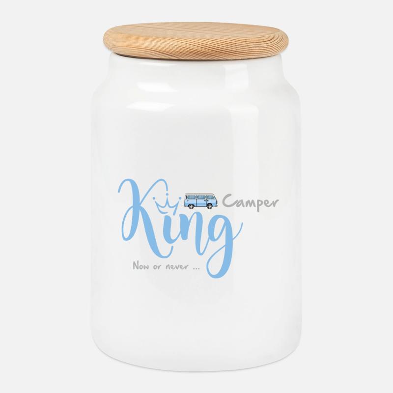 Camper King - Keksdose mit Holzdeckel - Weiß