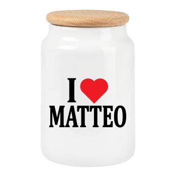 t-shirt j’aime Matteo t-shirt idée cadeau - Boîte à biscuits avec couvercle en bois - blanc - Devant