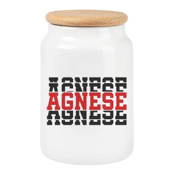 T-Shirt Agnese T-Shirt Geschenkidee gestapelter Text - Keksdose mit Holzdeckel - Weiß - Vorne
