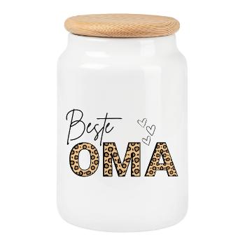Beste Oma - best grandma - Cookie Jar with Wooden Lid - white - Front