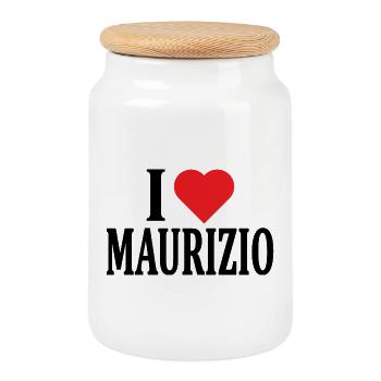 T-Shirt I love Maurizio T-Shirt Geschenkidee - Keksdose mit Holzdeckel - Weiß - Vorne