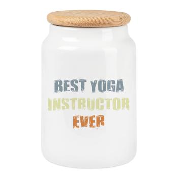 Meilleur professeur de yoga - Boîte à biscuits avec couvercle en bois - blanc - Devant