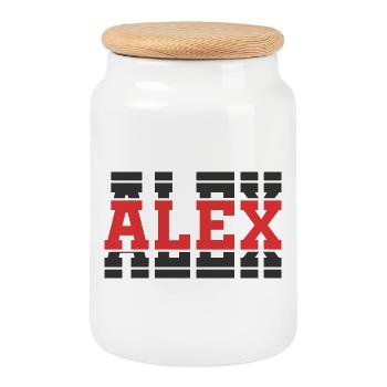 Alex t-shirt stacked text gift t-shirt - Cookie Jar with Wooden Lid - white - Front
