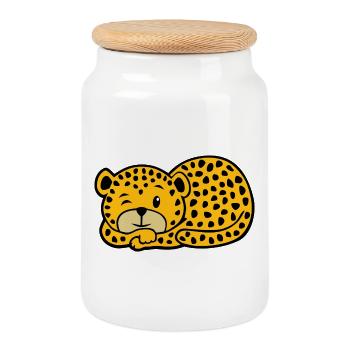 Sleeping Leopard - Cookie Jar with Wooden Lid - white - Front
