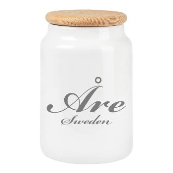 Åre Sweden - Cookie Jar with Wooden Lid - white - Front