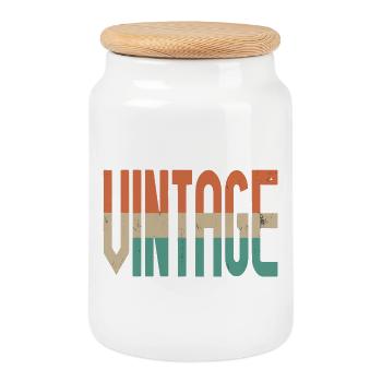 Vintage Style Retro Motif Design - Cookie Jar with Wooden Lid - white - Front
