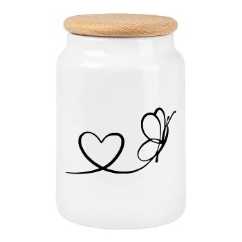 Papillon avec coeur - Boîte à biscuits avec couvercle en bois - blanc - Devant