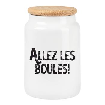 Allez les Boules Spruch Boulekugel für Bouler - Keksdose mit Holzdeckel - Weiß - Vorne