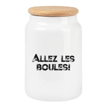Allez les Boules Spruch Boulekugel für Bouler - Keksdose mit Holzdeckel - Weiß - Vorne