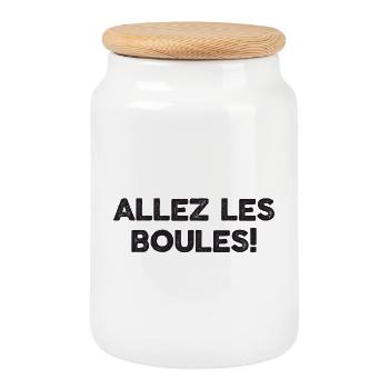 Allez les Boules Spruch Boulekugel für Bouler - Keksdose mit Holzdeckel - Weiß - Vorne