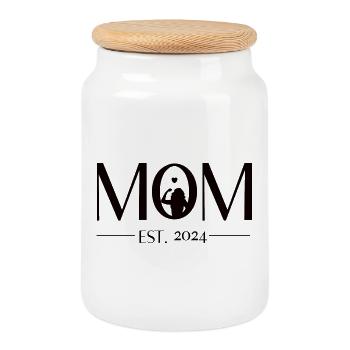 Mom to be - Mama est. 2024. Werdende Mutter - Cookie Jar with Wooden Lid - white - Front