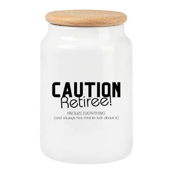 Attention pensioners – knows everything and has a lot of time. - Cookie Jar with Wooden Lid - white - Front
