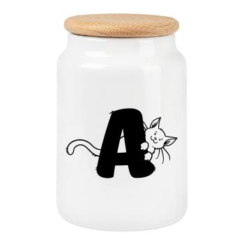 Cat Letter A - Cookie Jar with Wooden Lid - white - Front