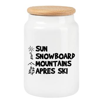 Sun, Snowboard, Mountains, Après-ski - Cookie Jar with Wooden Lid - white - Front
