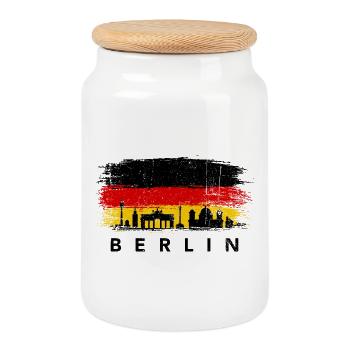 Horizon de Berlin sur drapeau peint - Boîte à biscuits avec couvercle en bois - blanc - Devant