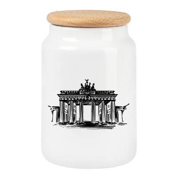 Berlin - Porte de Brandebourg - Boîte à biscuits avec couvercle en bois - blanc - Devant
