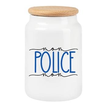 Polizistin stolze Mama süßes Geschenk - Keksdose mit Holzdeckel - Weiß - Vorne