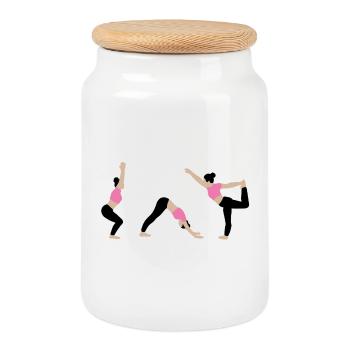Power yoga in the gym pink - Cookie Jar with Wooden Lid - white - Front