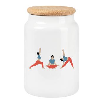 Power yoga in the gym orange blue - Cookie Jar with Wooden Lid - white - Front