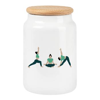 Power yoga in the gym green - Cookie Jar with Wooden Lid - white - Front