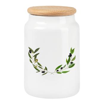 Olive branches Marseille handmade - Cookie Jar with Wooden Lid - white - Front