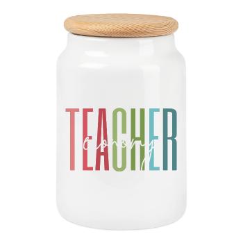 Business Teacher School Teaching Gift - Cookie Jar with Wooden Lid - white - Front