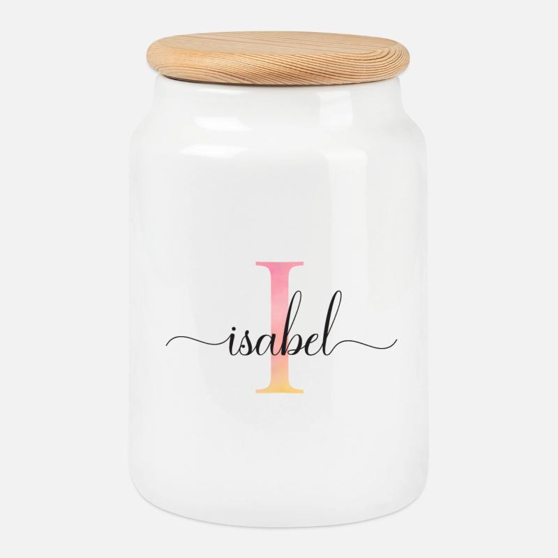 J | Monogramme | Nom | Isabelle |Aquarelle - Boîte à biscuits avec couvercle en bois - blanc
